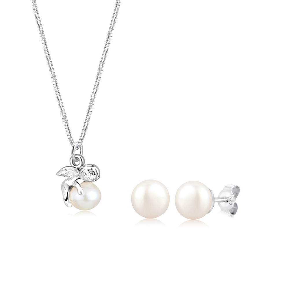 Elli Elli Ensemble de Bijoux Femmes Ange pendentif clous d'oreilles set perles de cult Bijoux