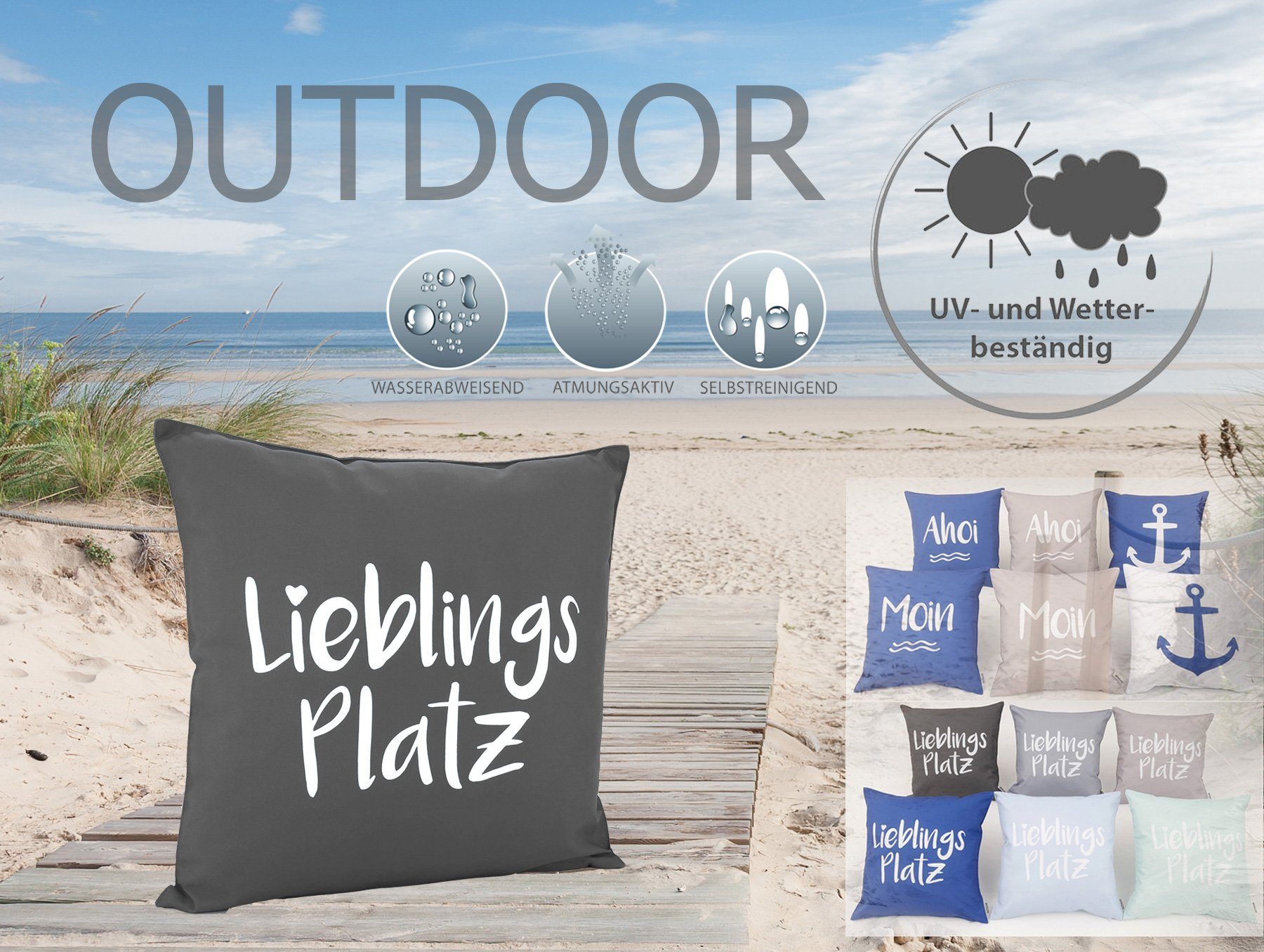 heimtexland Dekokissen Outdoorkissen Garten Deko Outdoor Kissen Maritim, schmutz- und wasserabweisend