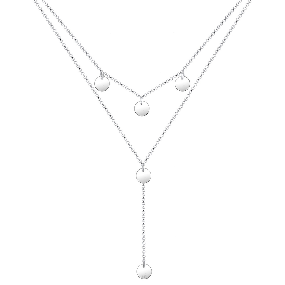 Elli Elli Collier Femmes Chaîne en Y Géo Couches Cercle Plaquette en Argent Sterling 9 collier