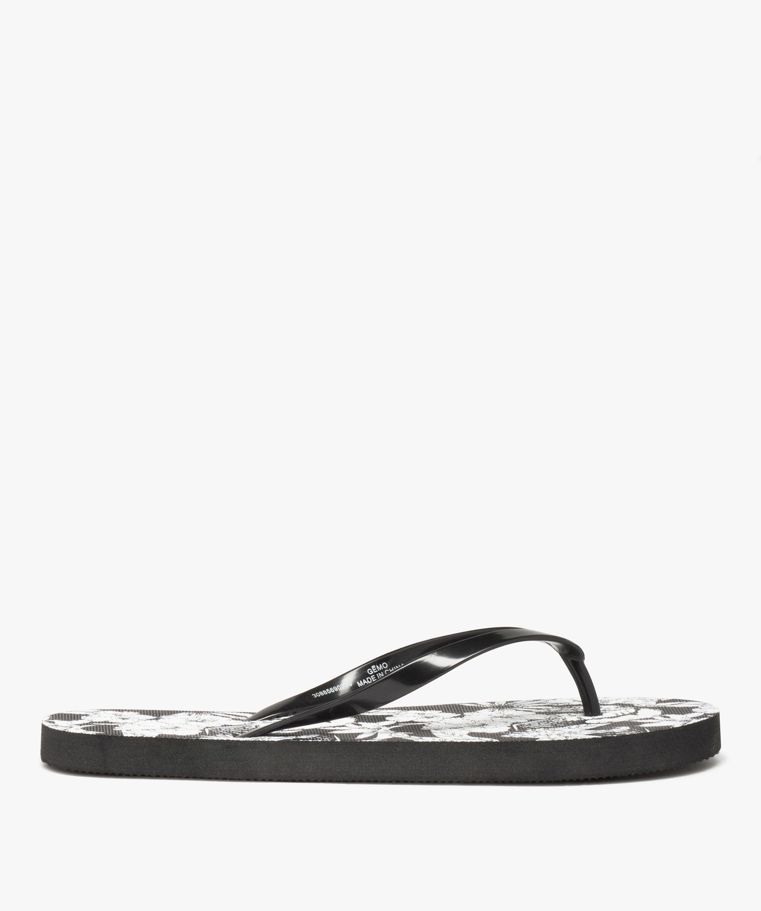Tongs femme à fines brides et semelle imprimée fleurs noir | GEMO