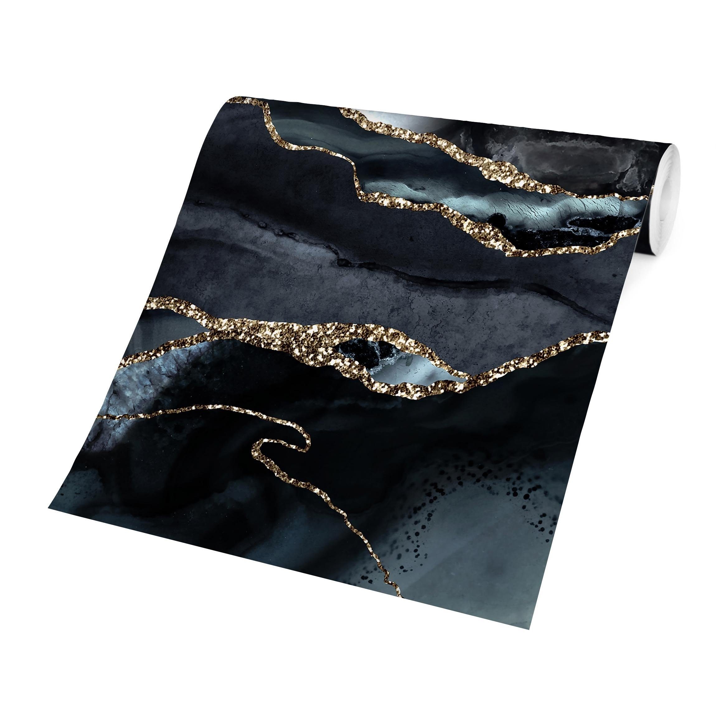 Bilderdepot24 Vliestapete Abstrakt Schwarz Glitzer Gold Tapete Wanddeko Modern Kunst, Glatt, Matt, (Inklusive Gratis-Kleister oder selbstklebend), Wohnzimmer Schlafzimmer Küche Flur Fototapete Motivtapete Wandtapete