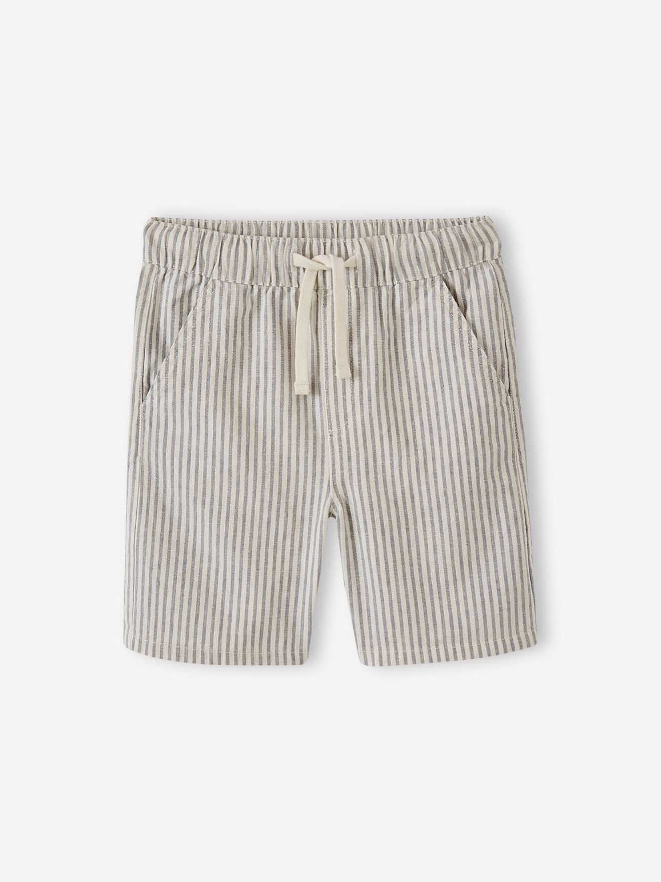 Vertbaudet Jungen Shorts, Leinen-Mix - blau gestreift