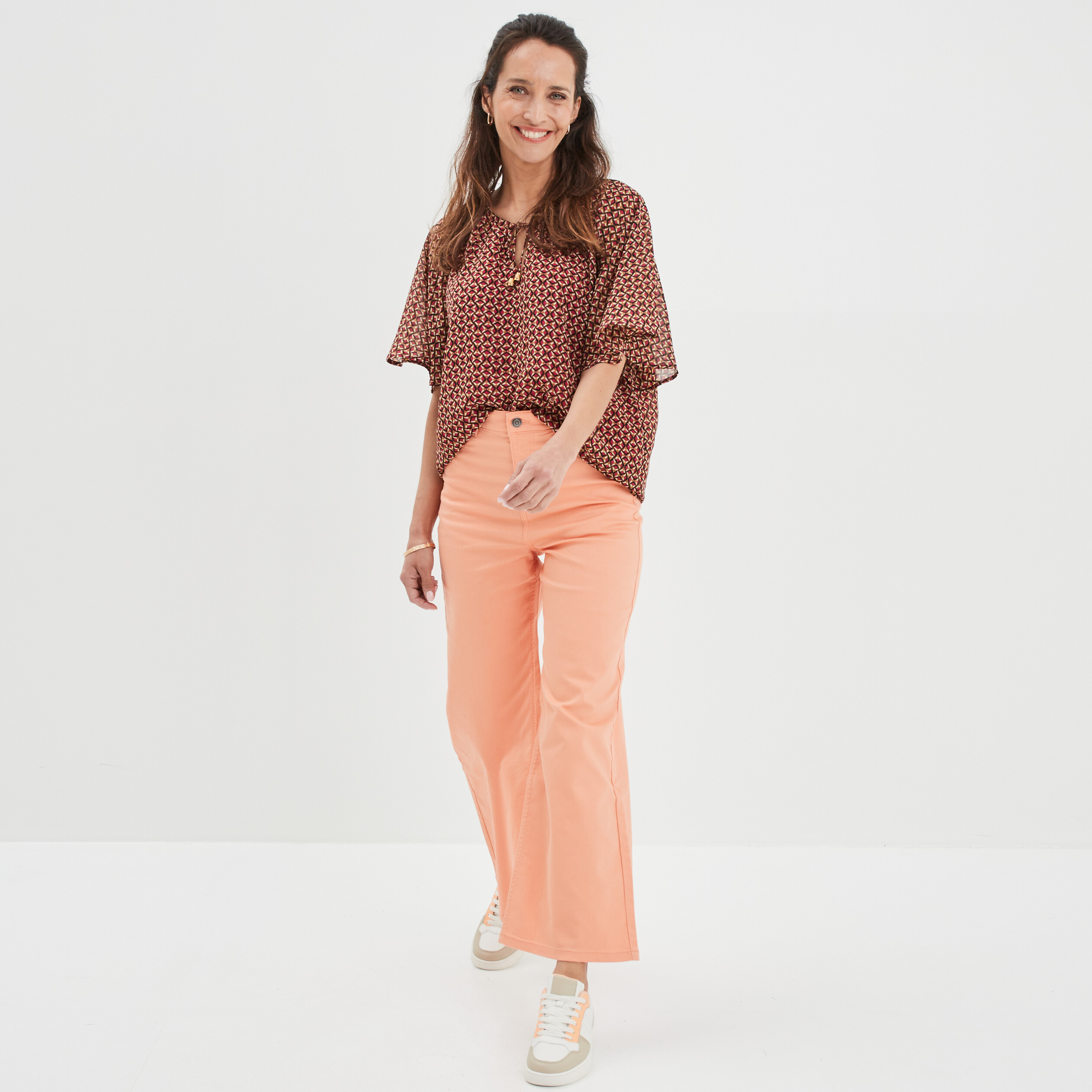 Blouse col tunisien avec cordons rose fushia femme | La Halle