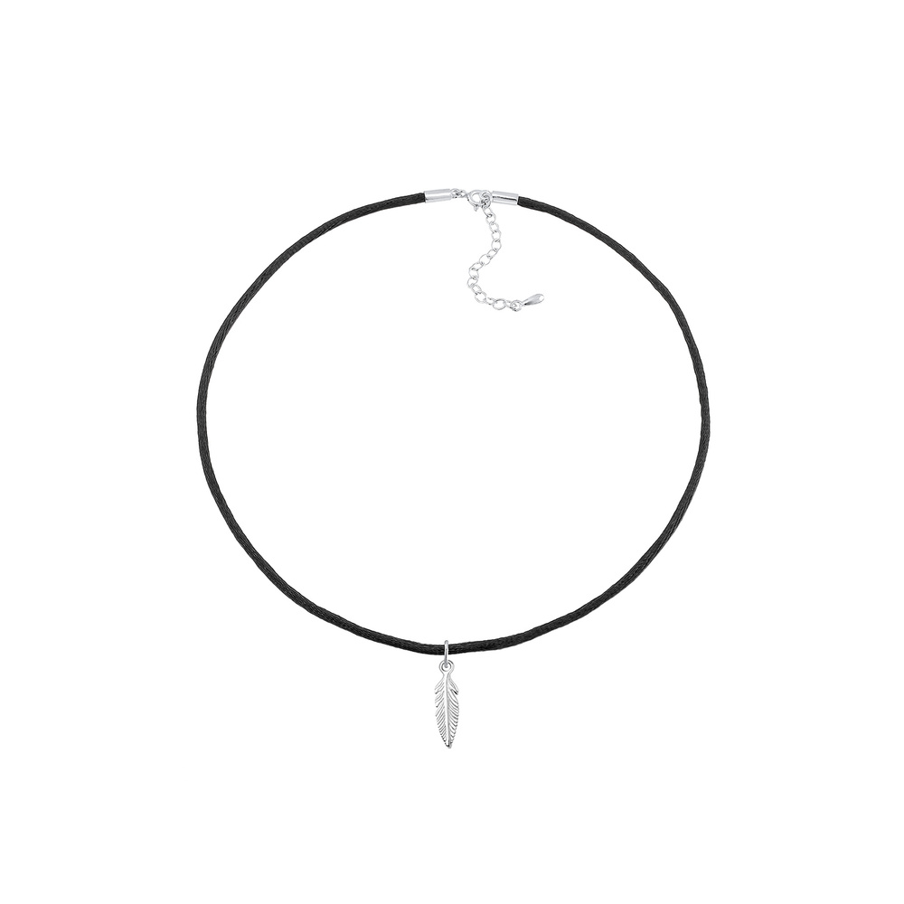 Elli Elli Collier Choker Feder Anhänger Satin Band Boho 925 Silber collier