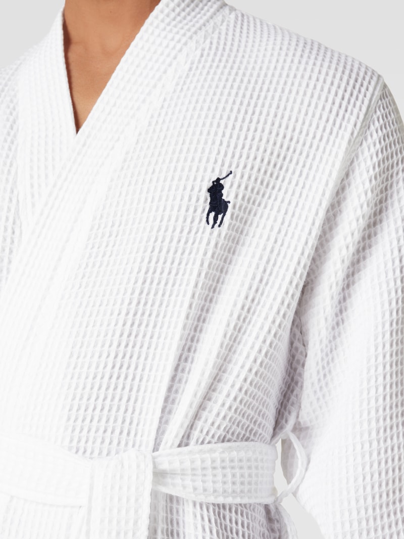 Bademantel mit Label-Stitching Modell 'WAFFLE' in weiß