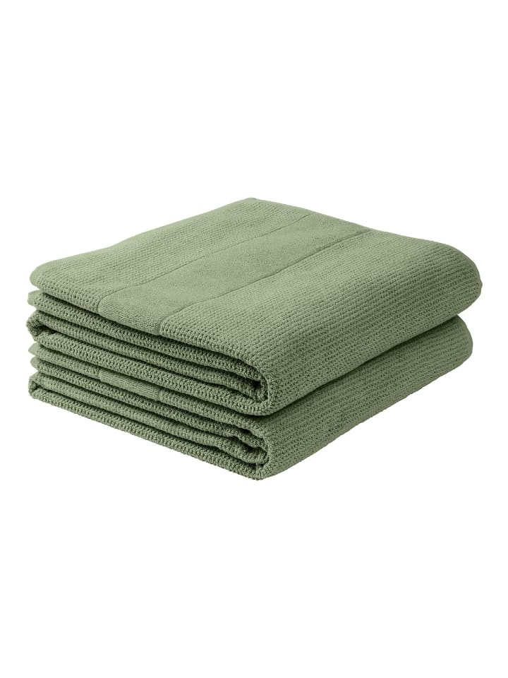 Schiesser 2er-Set: Duschtücher Turin in Grün günstig kaufen 70 x 140 cm