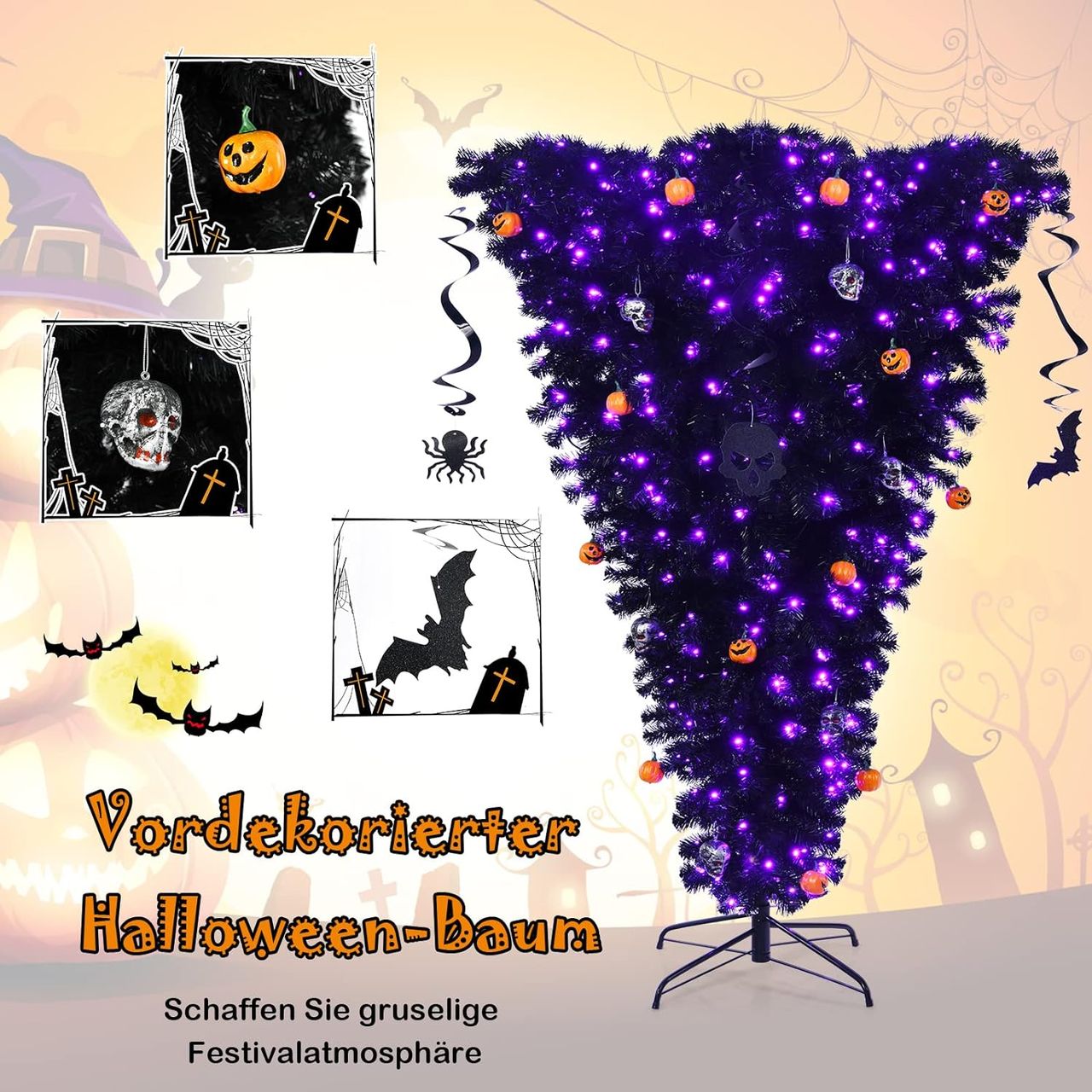 Costway 180cm LED Weihnachtsbaum mit 270 lila Leuchten