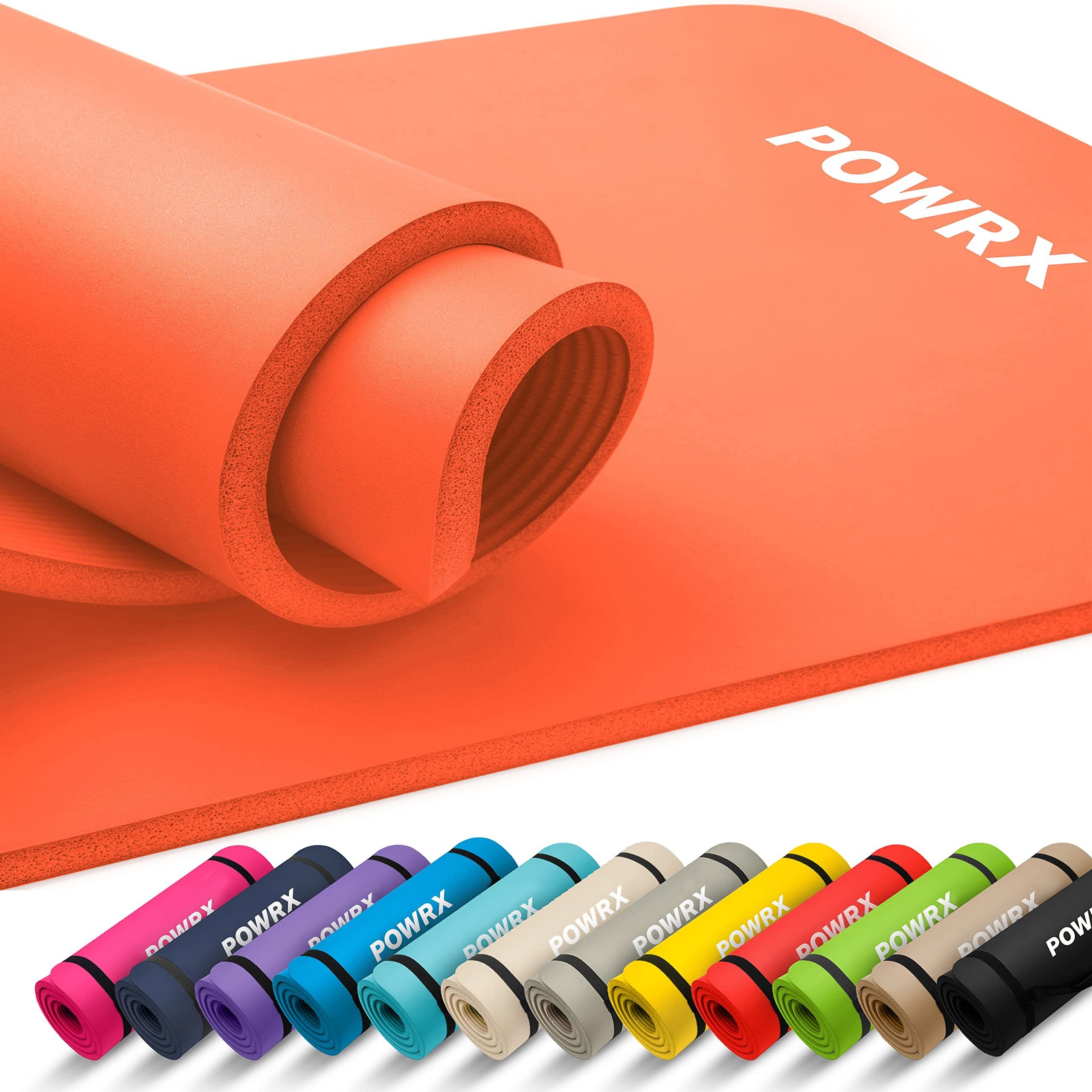 POWRX Yogamatte Gymnastikmatte Yoga-Matte (Orange, 190x60cm) inkl. Trageband + Tasche., Orange 190 X 60 X 1.5 Cm Nitril-Butadien-Kautschuk