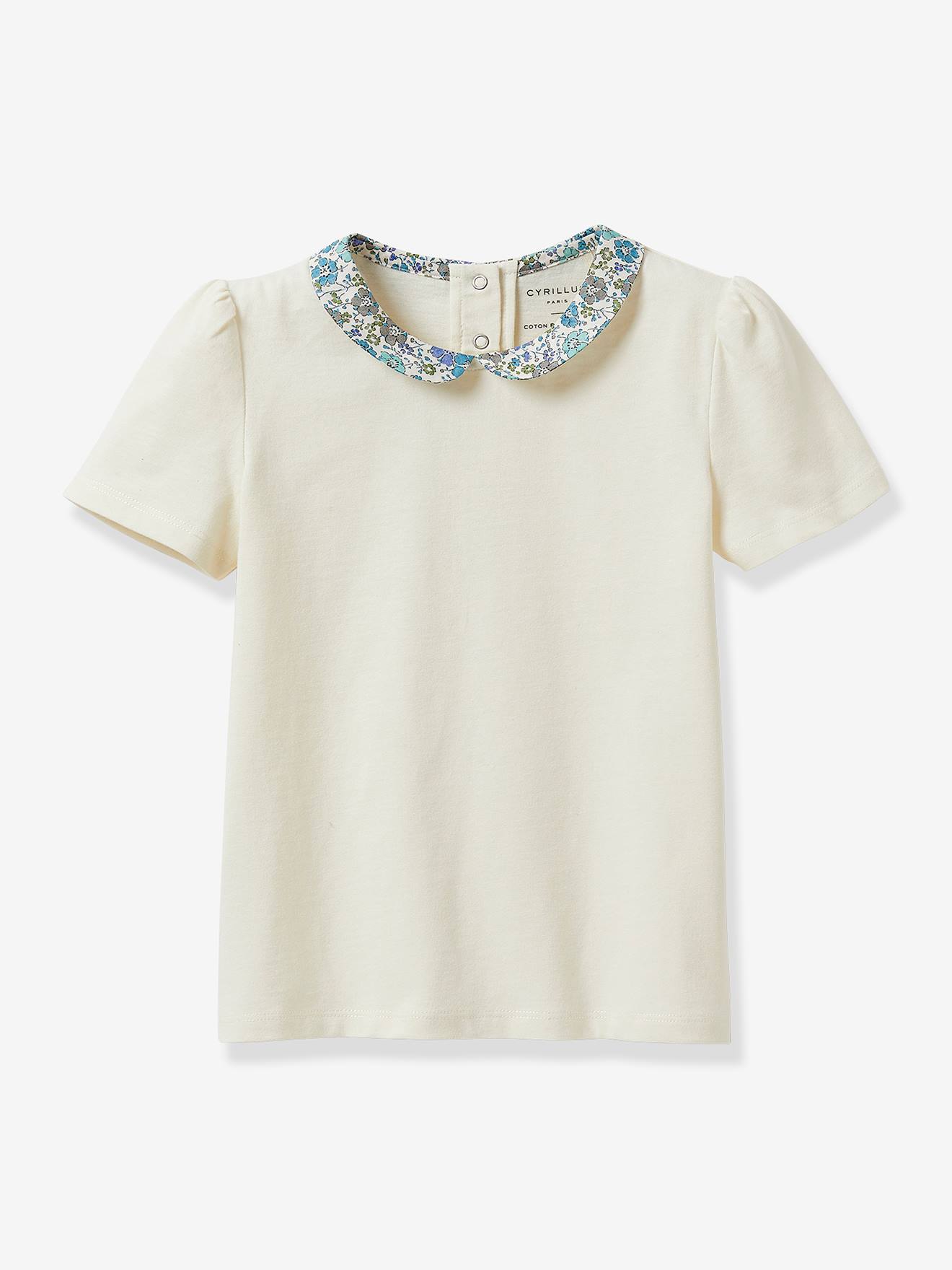 Tee-shirt fille col en tissu Liberty® CYRILLUS coton bio écru