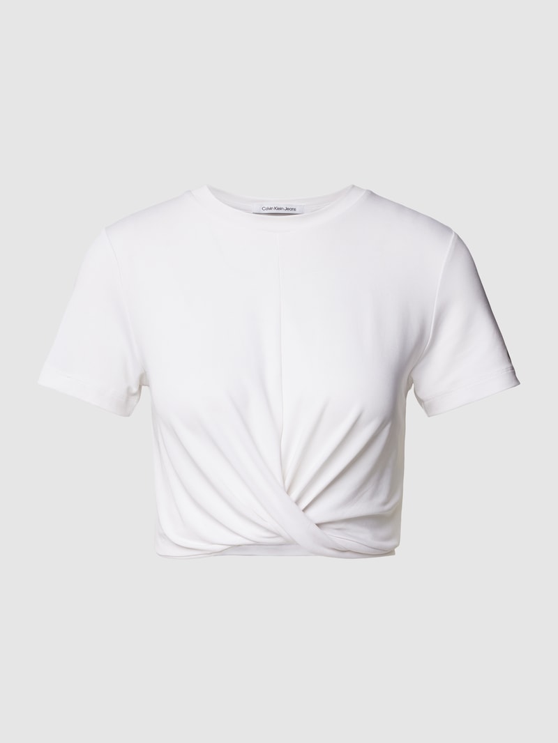 Cropped T-Shirt mit Label-Stitching in weiss