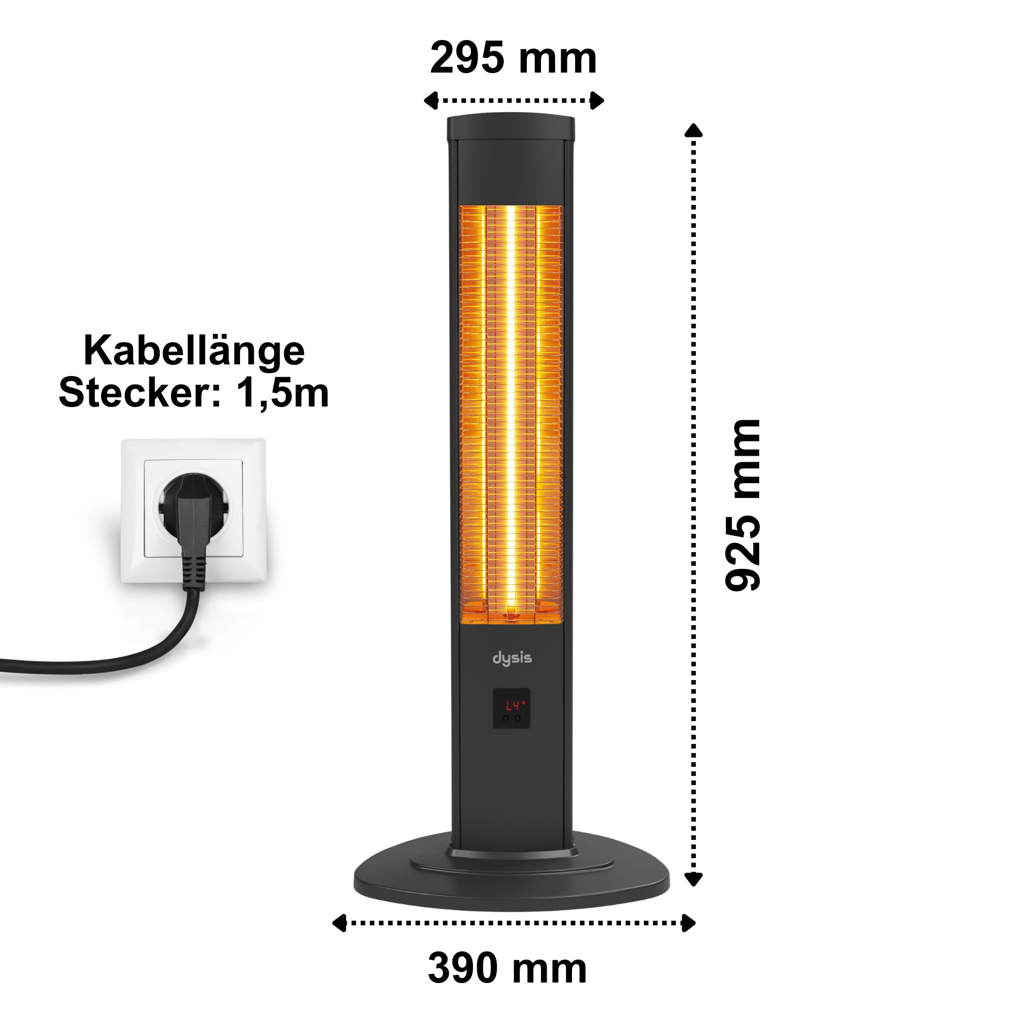 dysis Heizstrahler Standgerät, 2000 W, mit Wasserdicht Schutzhülle, 4 Heizstufen mit Fernbedienung