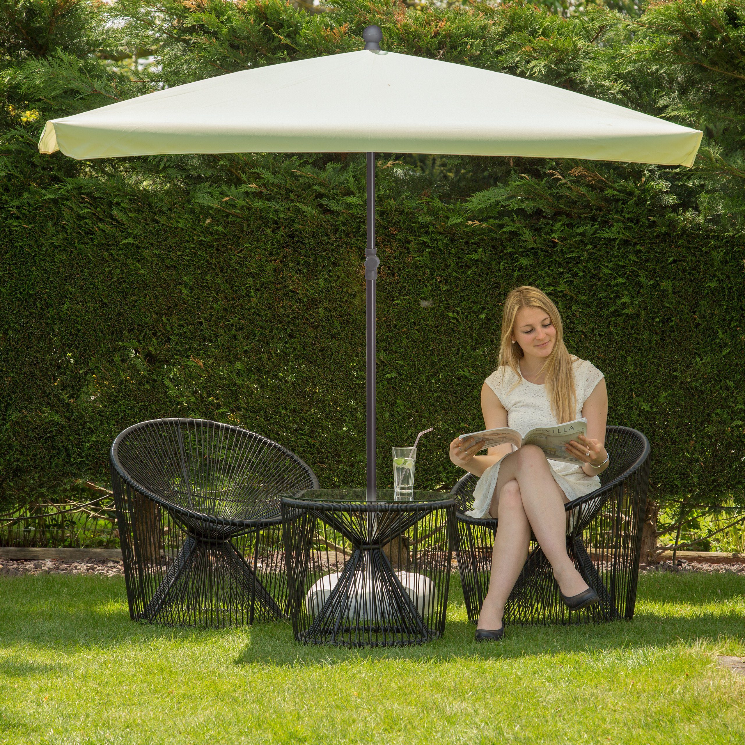 relaxdays Sonnenschirm Sonnenschirm rechteckig 200 x 120 cm, Natur