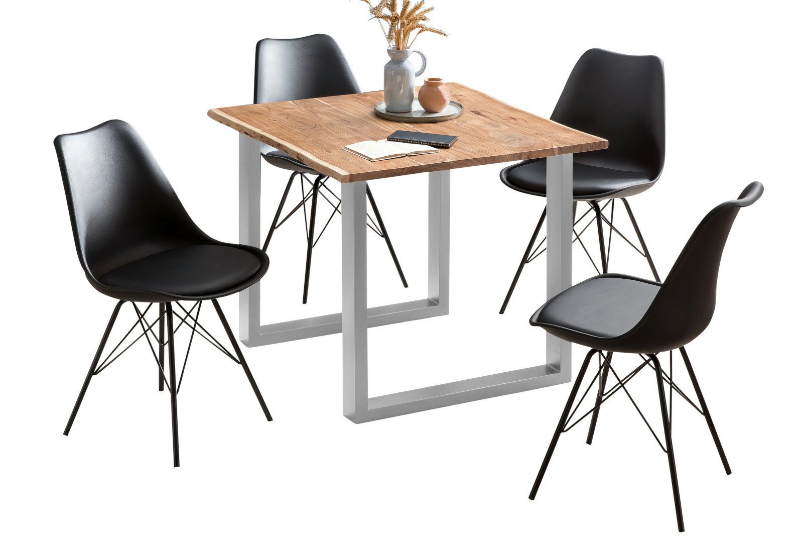 Junado® Baumkantentisch Quinn, Akazienholz, natur- oder nussbaumfarben, Baumkante, Metallgestell