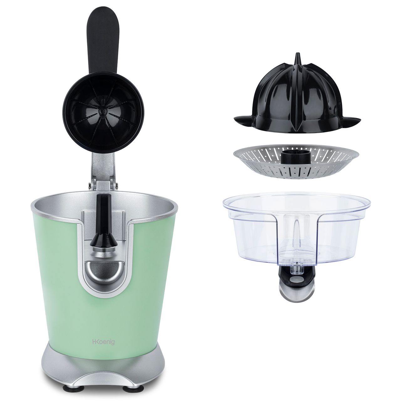 H.Koenig Elektrische Zitruspresse AGR88 BPA-frei, Orangen-, Zitronen-, Grapefruitsaft, Schnell, Automatisch, Leise, Leistungsstark, 160 W, Tropfstopp, Spülmaschinengeeignet, hellgrün