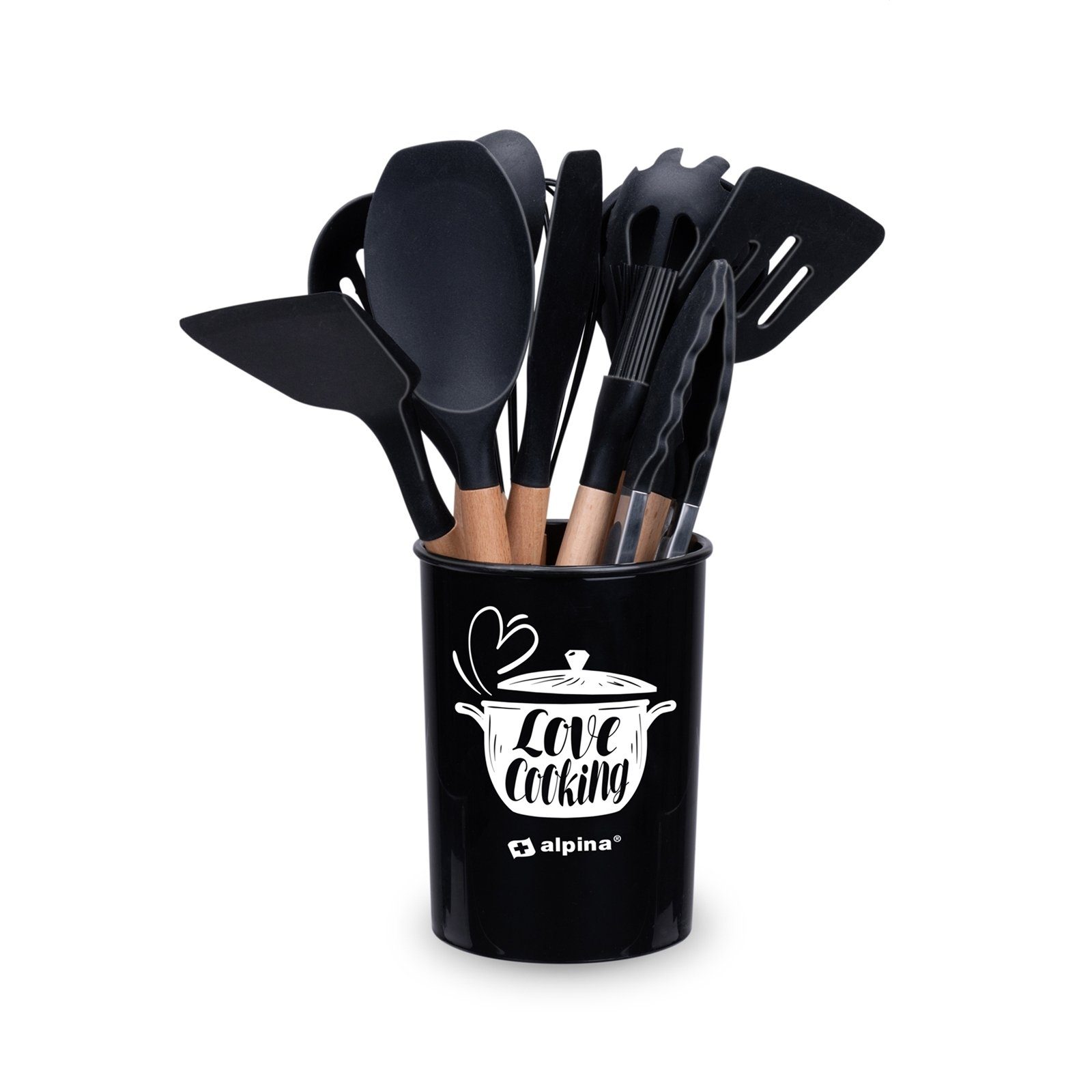 Neuetischkultur Kochbesteck-Set Küchenutensilienset 12-teilig (Set, 12-tlg), Silikon mit Holzgriff Kochlöffel Pfannenwender