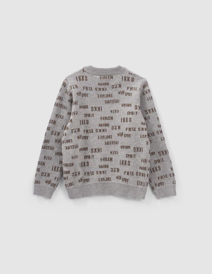 Pull réversible gris et kaki jacquard typo garçon