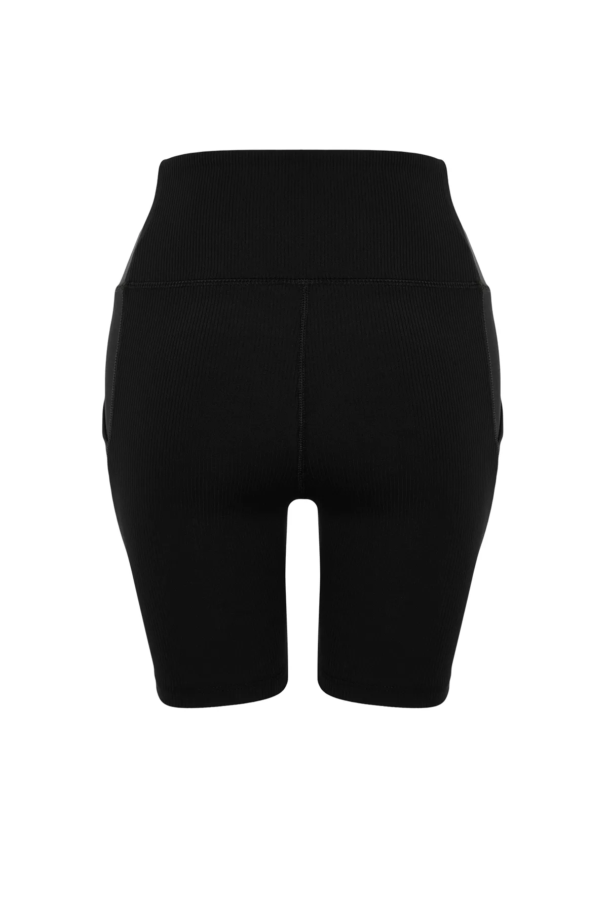 Trendyol Collection  Schwarze gerippte Sportshorts/kurze Leggings aus Tüll mit Wiederherstellungstaille THMSS24TY00005