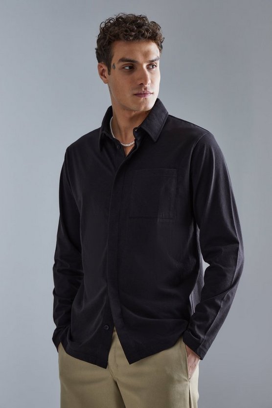 Jersey-Overshirt mit verdeckter Knopfleiste