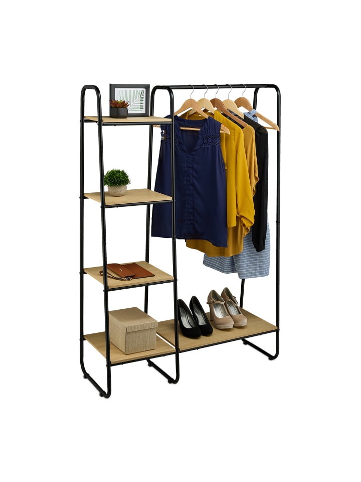 relaxdays Garderobe in Schwarz/ Natur - (B)100 x (H)150 x (T)41 cm günstig kaufen onesize