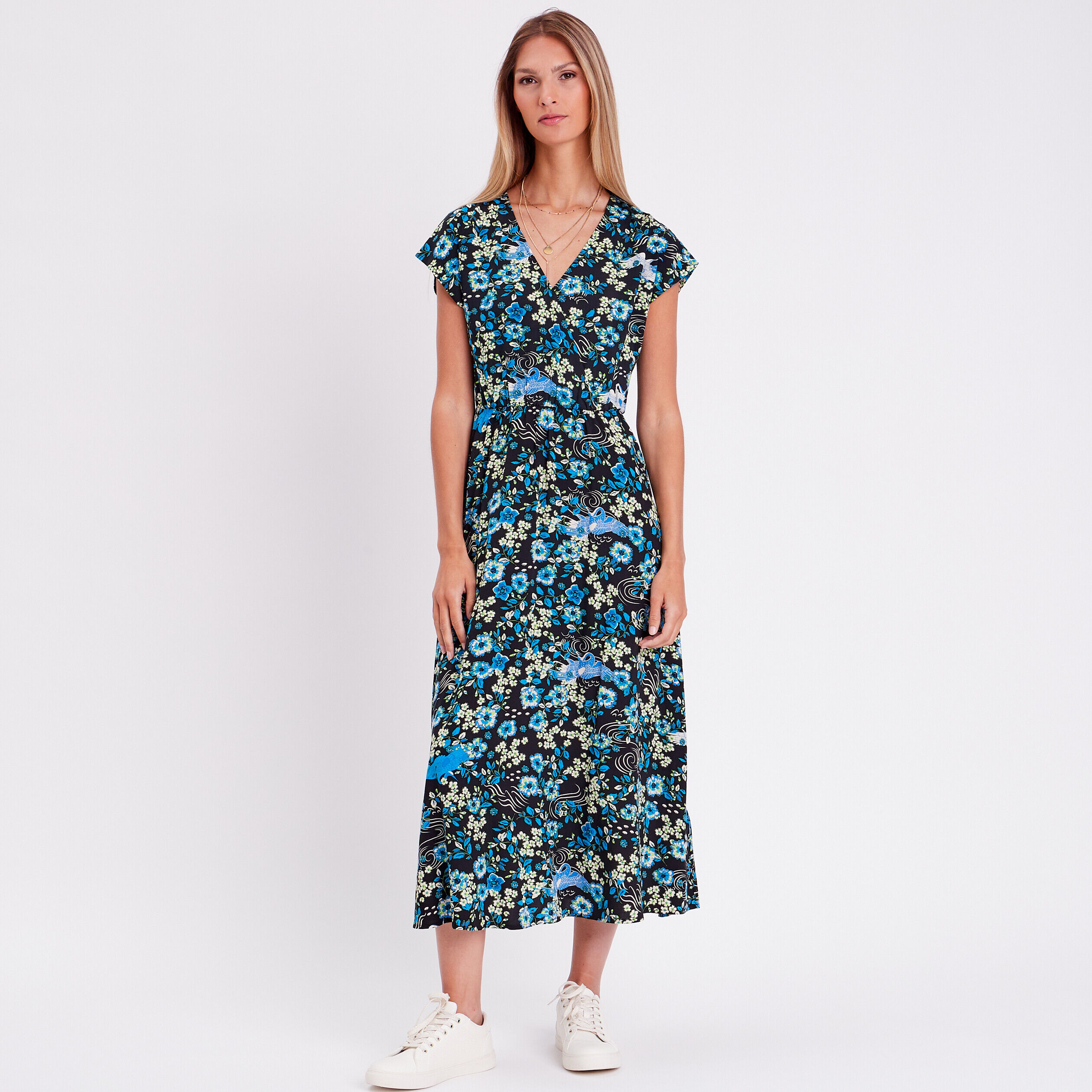 Robe longue évasée noir femme | Cache Cache