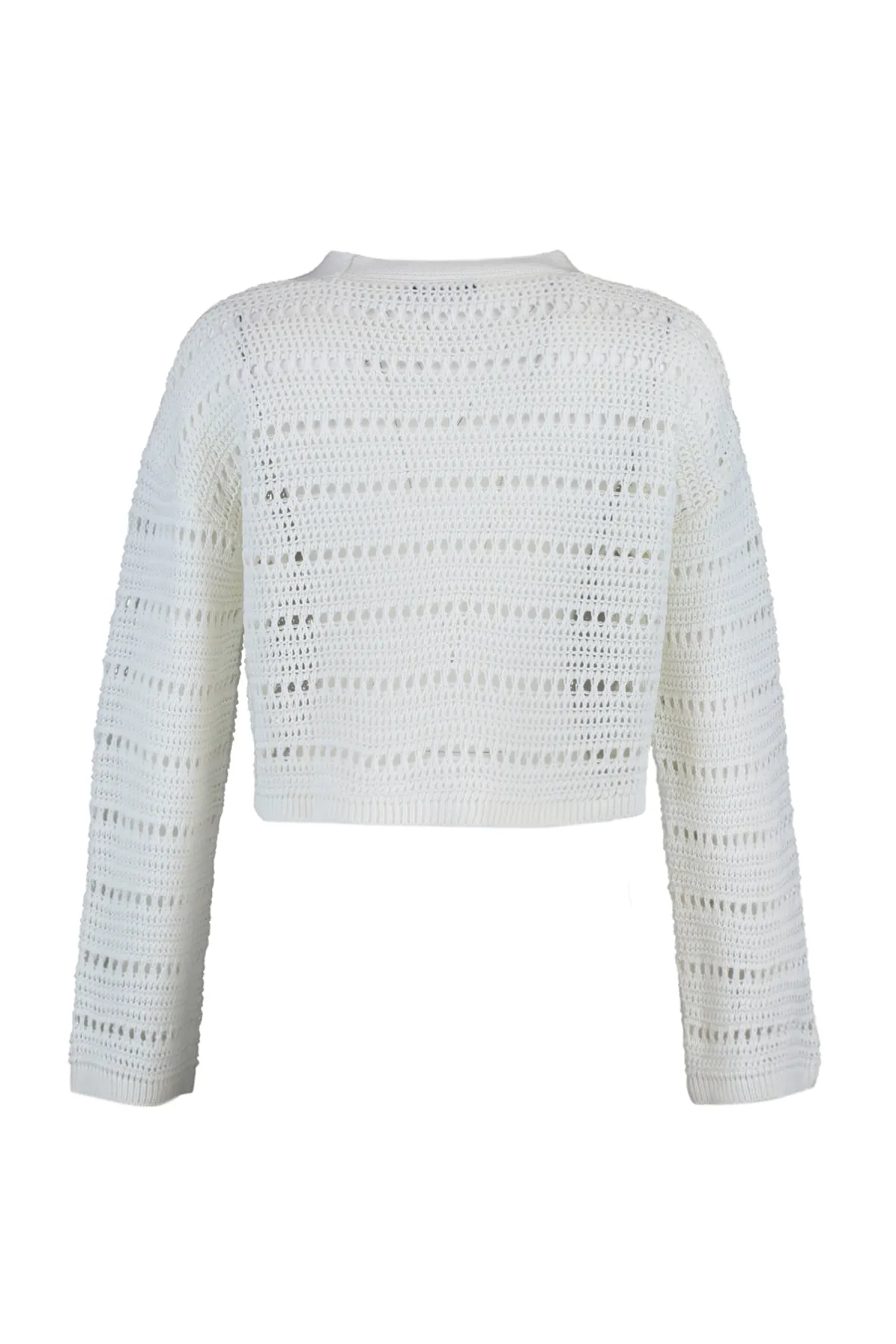 Trendyol Collection  Ecrufarbenes, durchbrochenes/durchbrochenes V-Ausschnitt-Oberteil TWOAW23HI00203