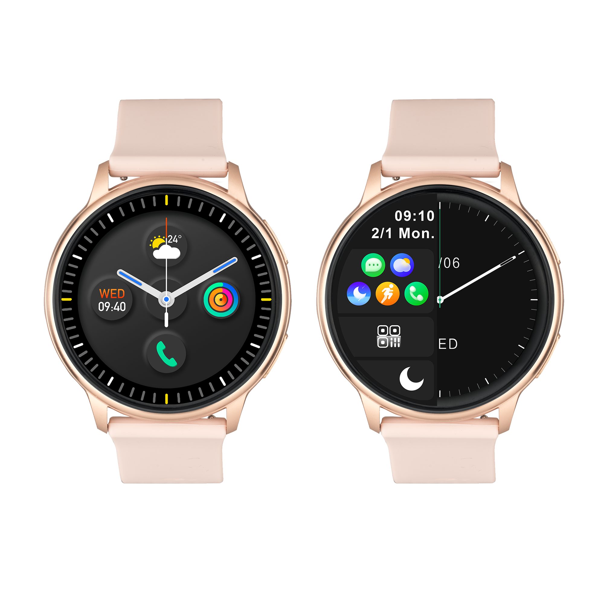 Levowatch F2 Damen Smartwatch (3,3 cm/1,3 Zoll, Android / iOS), Telefonie, Thermometer, inkl. Wechselarmband, Alu-Umrandung, Echtzeit-Puls, Hochauflösend 392dpi, Musiksteuerung, 2x Armbänder