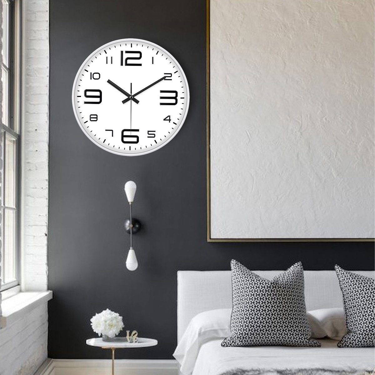FeelGlad Wanduhr Wanduhr 12 Zoll Ohne Tickgeräusche für Wohnzimmer,Schlafzimmer,Küche
