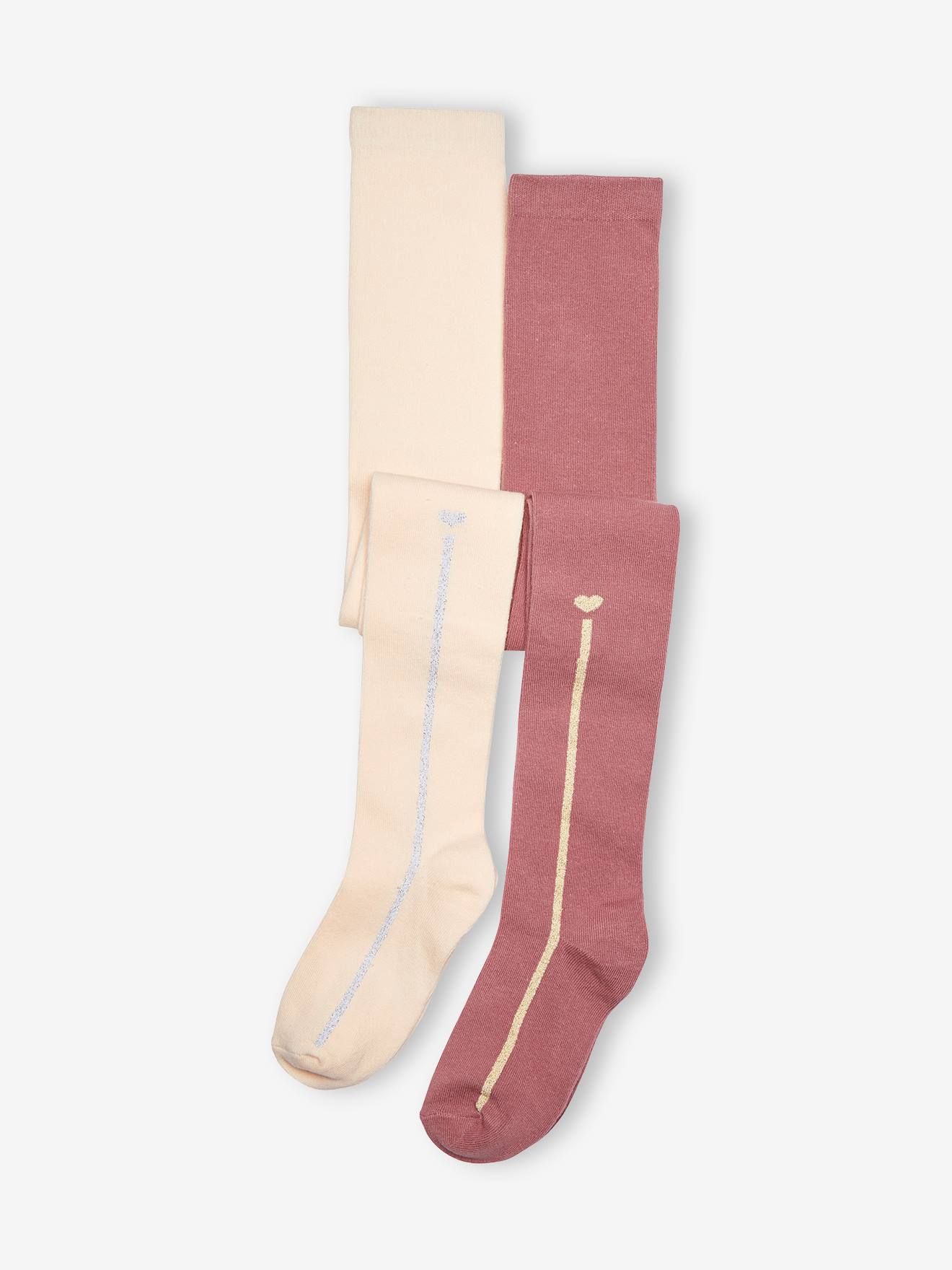Lot de 2 collants bande lurex fille gris chiné