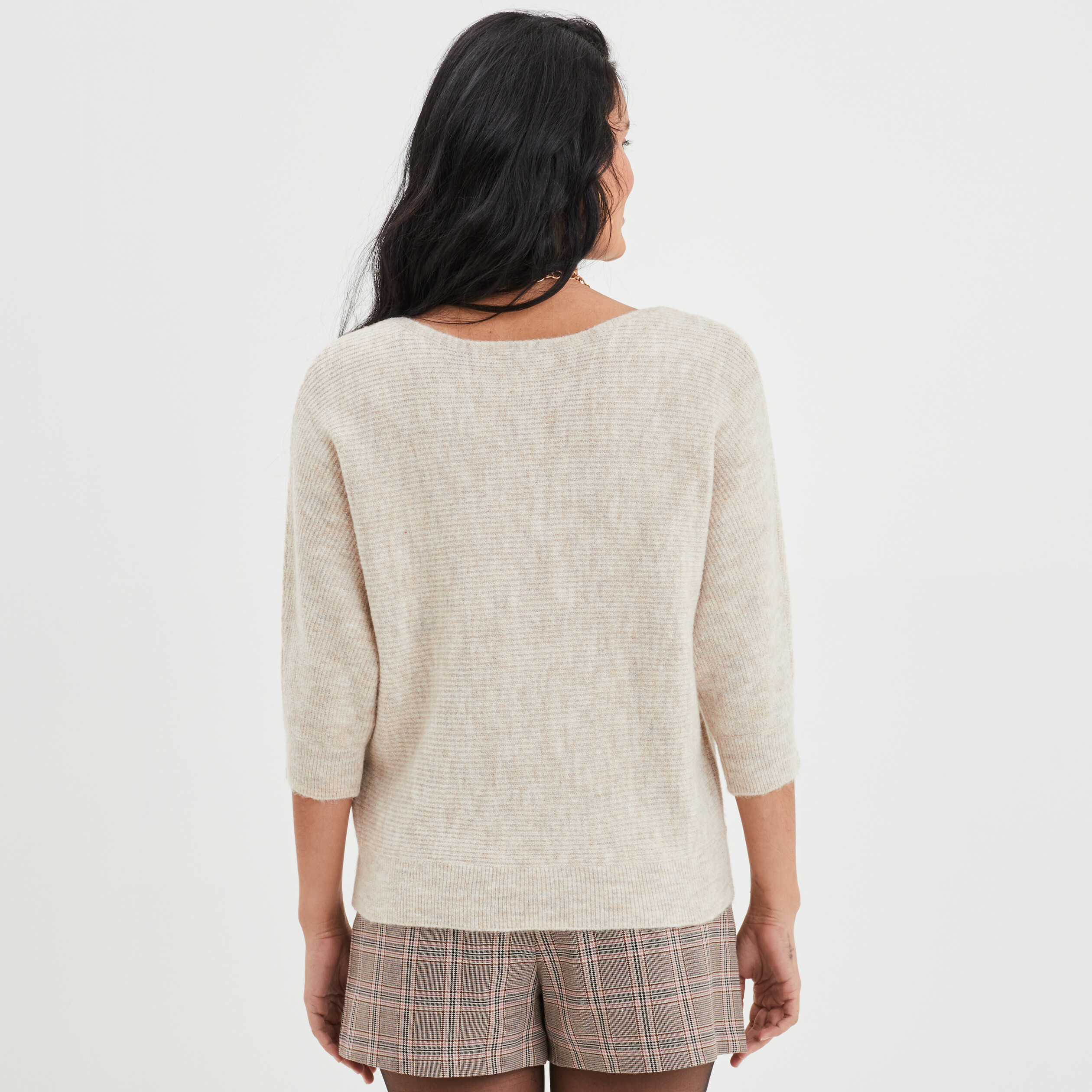 Pull manches 3 4 chauve-souris beige femme | La Halle