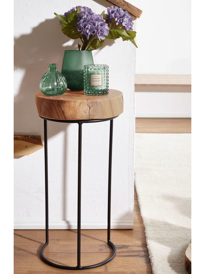 KADIMA DESIGN Beistelltisch AKOLA Massiv-Holz Wohnzimmer-Tisch Metallbeine in Akazie günstig kaufen