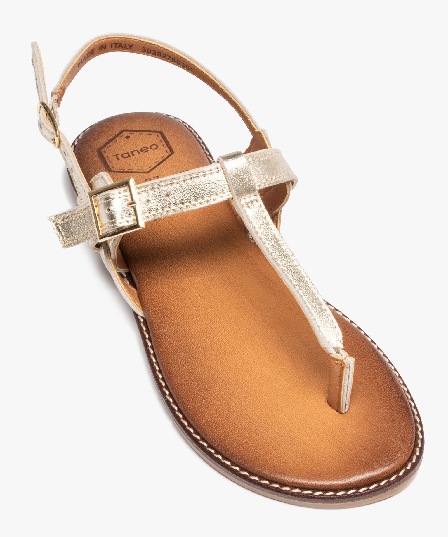 Sandales femme unies en cuir avec double brides à boucle - ... or | GEMO
