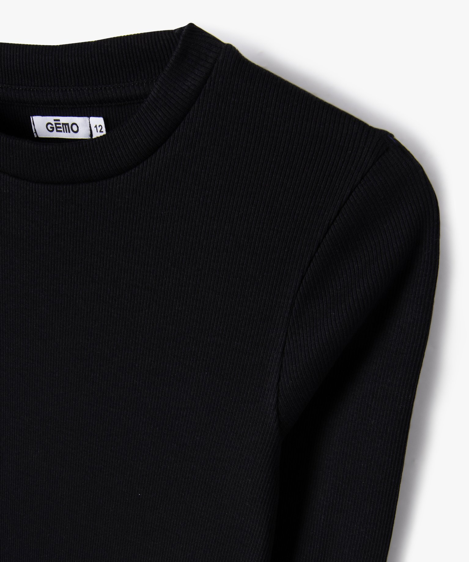 Tee-shirt à manches longues en maille ctelée fille noir | GEMO