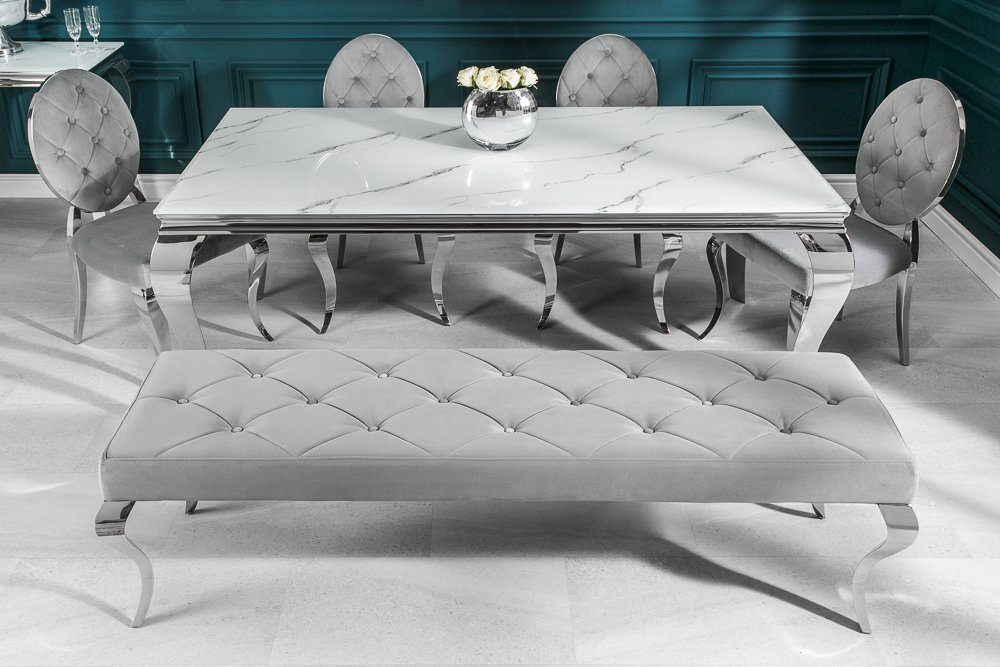 riess-ambiente Esstisch MODERN BAROCK 200cm grau / weiß, Esszimmer · Glas · Edelstahl · Marmor-Optik · Design