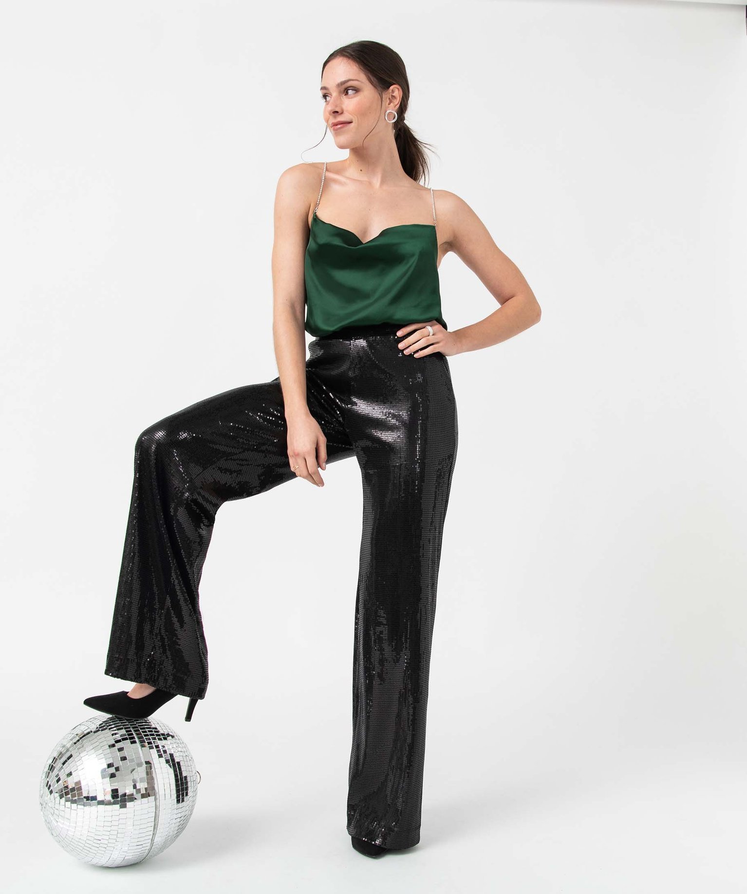 Blouse femme à fines bretelles strass Gémo x Nolwenn Crème vert | GEMO