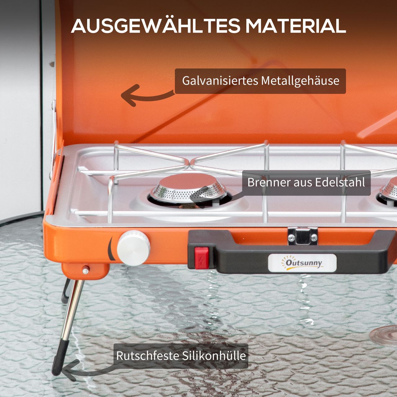 Outsunny Gasgrill, Tischgrill BBQ mit 2 Brennern, Klappbares Tischgasgrill