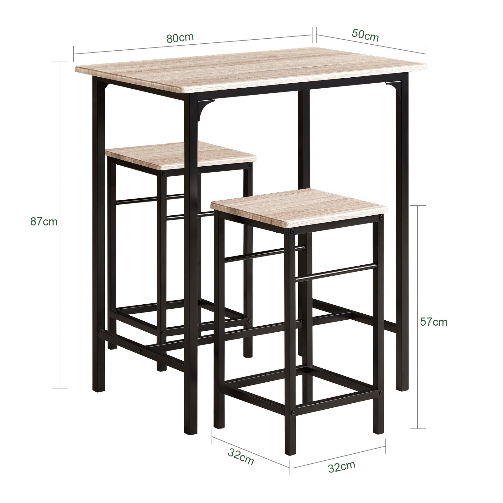 SoBuy Essgruppe OGT10, Bartisch Set 3-teilig Bistrotisch mit 2 Stühlen
