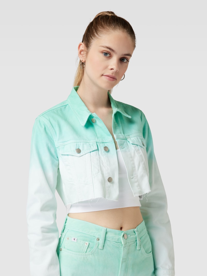 Cropped Jeansjacke mit Label-Detail Modell 'EXTREME' in hellblau