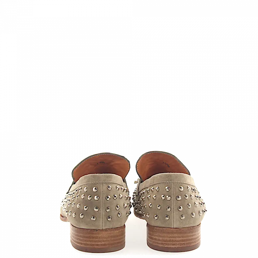 Rossano Bisconti - Tassel Loafer 2002 Veloursleder taupe Nieten silber - grau
