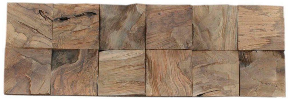 Wandpaneel Indo Echtholzpaneel Teak, BxL: 18,4x55,2 cm, 0,106 qm, (Packung, 10-tlg) schallreduzierende Wandverkleidung mit 3D-Effekt