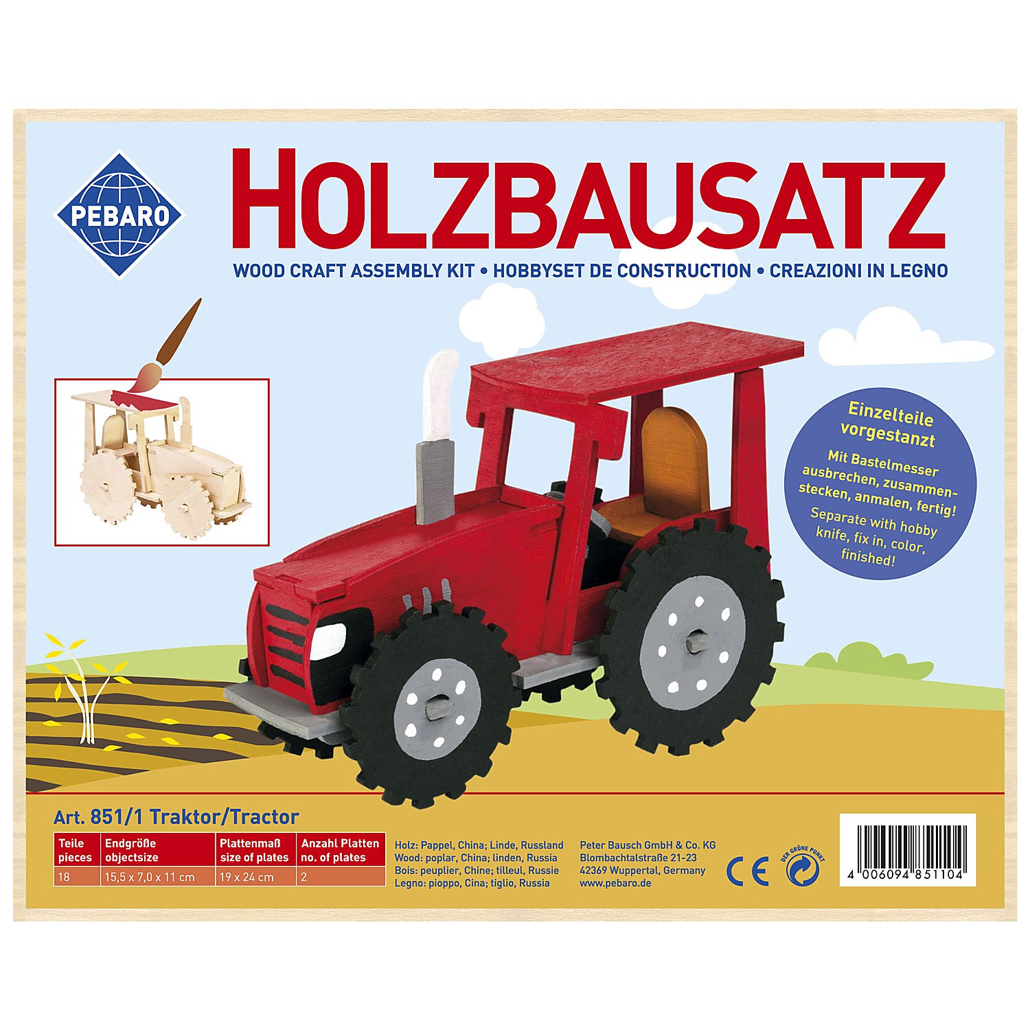 Holzbausatz Traktor, 15 x 11 cm