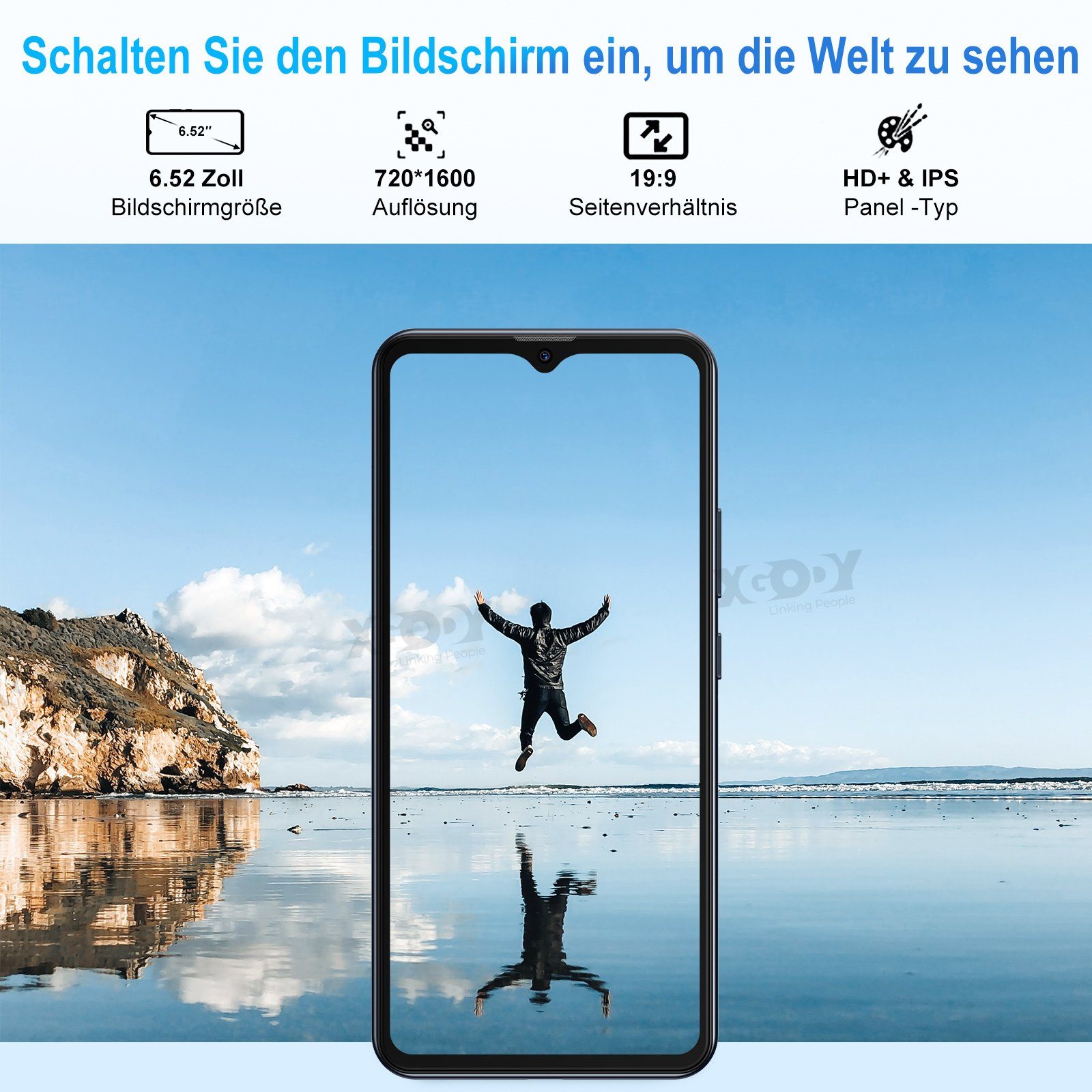 XGODY A53 2G RAM,32G ROM,Android 10.0 Smartphone (16,50 cm/6.52 Zoll, 32 GB Speicherplatz, 13 MP Kamera, Gesichtserkennung, Dual-SIM, Erweiterung Speicher Max. 256GB)
