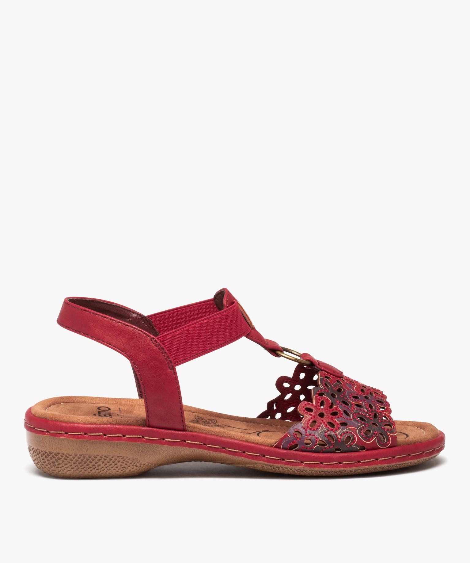 Sandales femme confort à enfiler avec bride fantaisie à fl... rouge fonce | GEMO