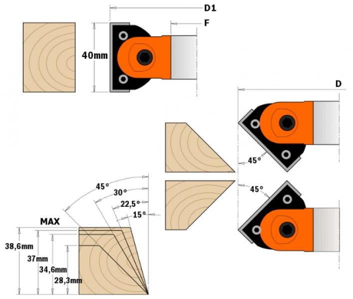 Cabezal de cepillado ajustable CMT 694.018.30 (en aleación especial de aluminio) D_max 45° 140 mm tipo MAN
