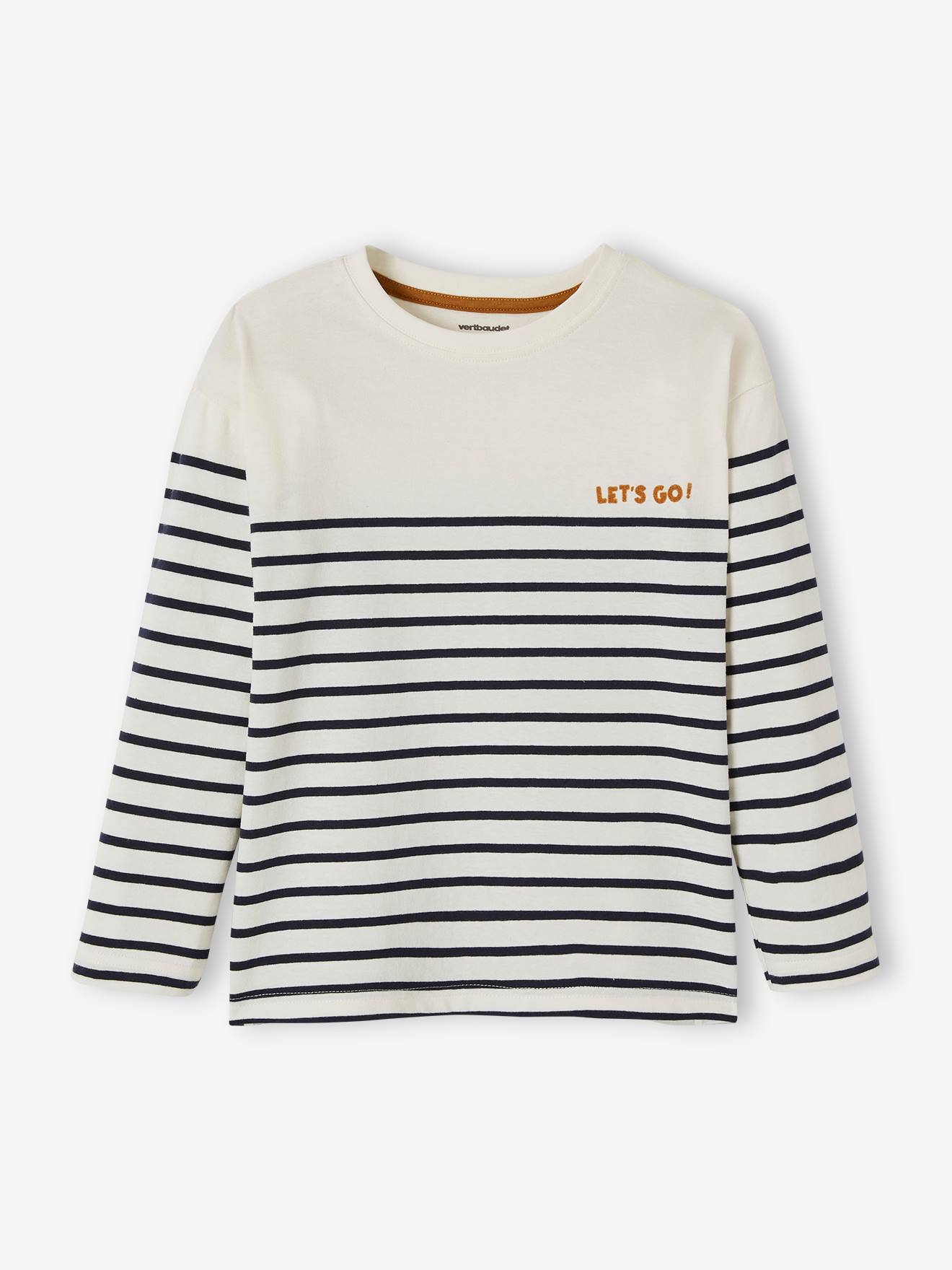 Tee-shirt marinière garçon détail flocage velours bleu nuit