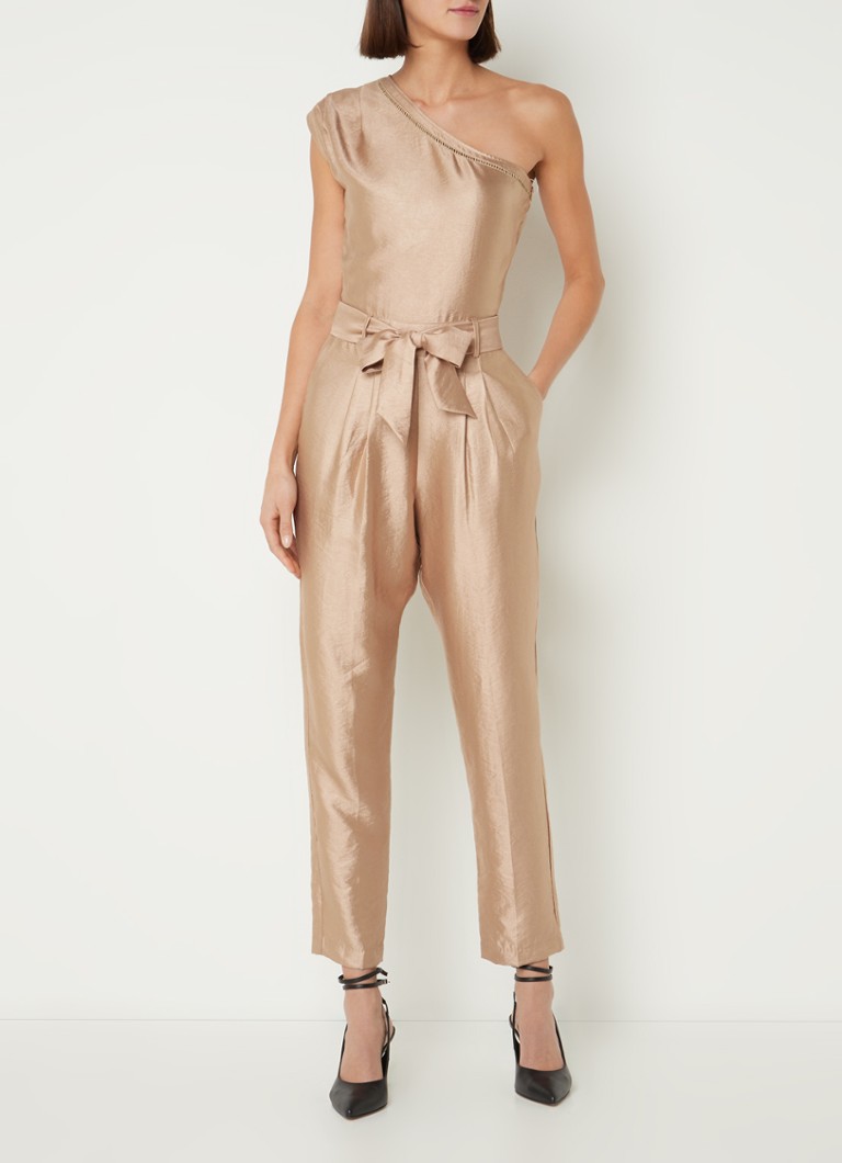 Aaiko Livea tapered fit cropped satin jumpsuit with tie belt