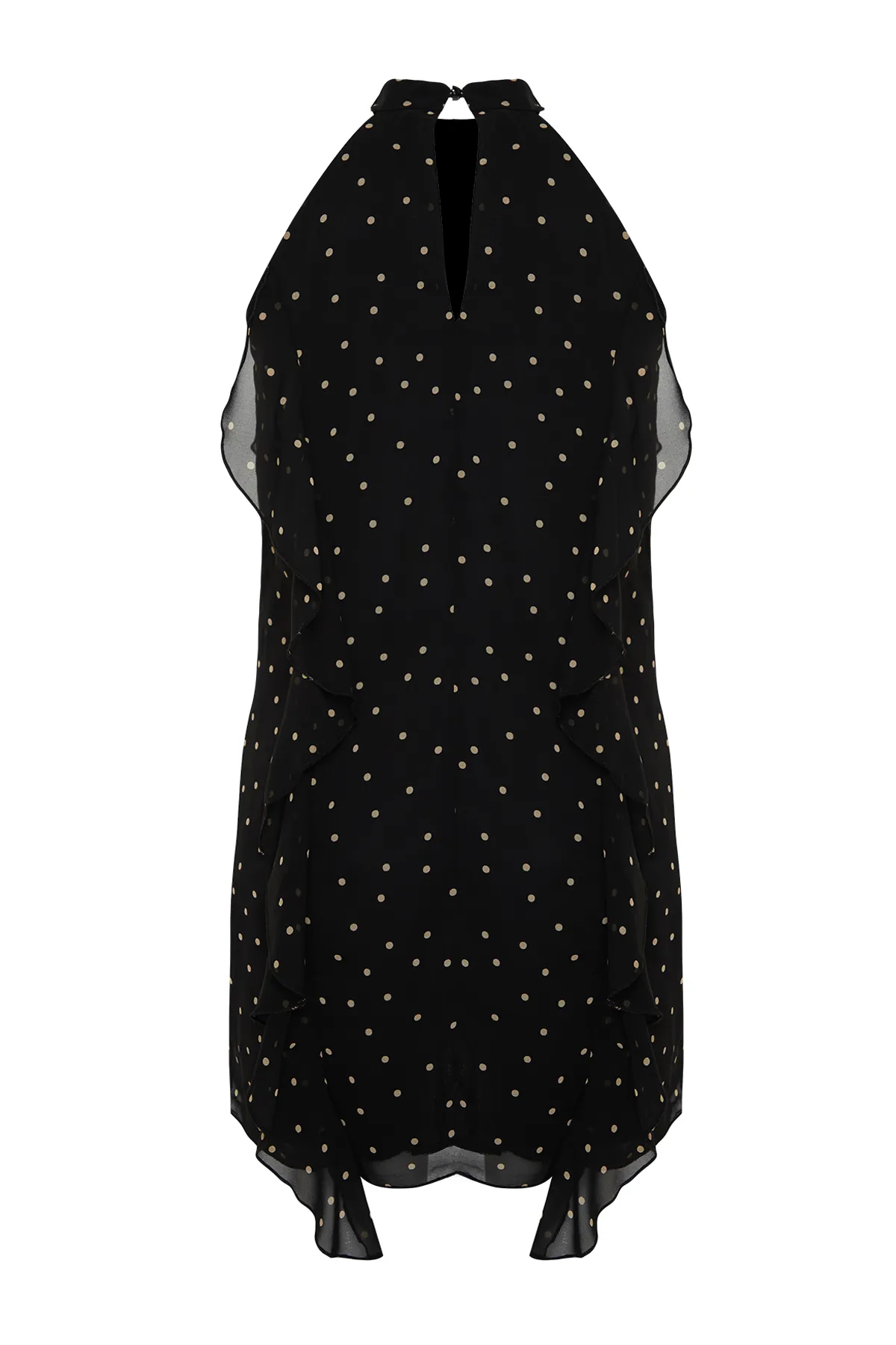 Trendyol Collection  Schwarzes gepunktetes, gefüttertes Minikleid aus Chiffon mit Volantdetail TWOSS24EL00540