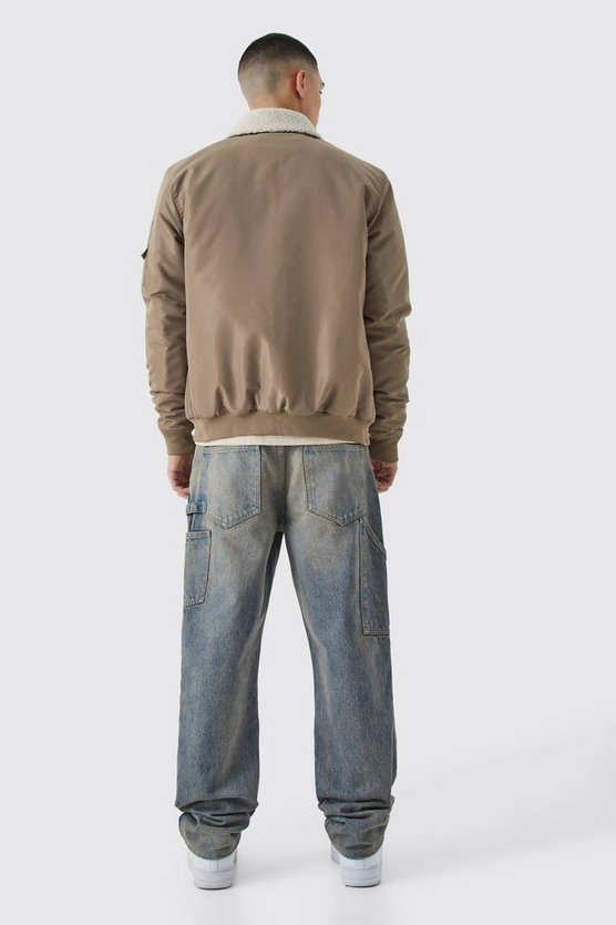 Nylon Fliegerjacke mit Borg-Kragen