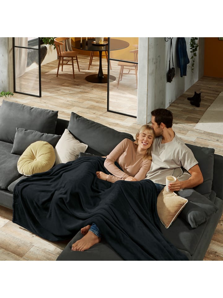REDBEST Fleece, Microfaser Wohndecke Amarillo in schwarz günstig kaufen 150 x 200 cm