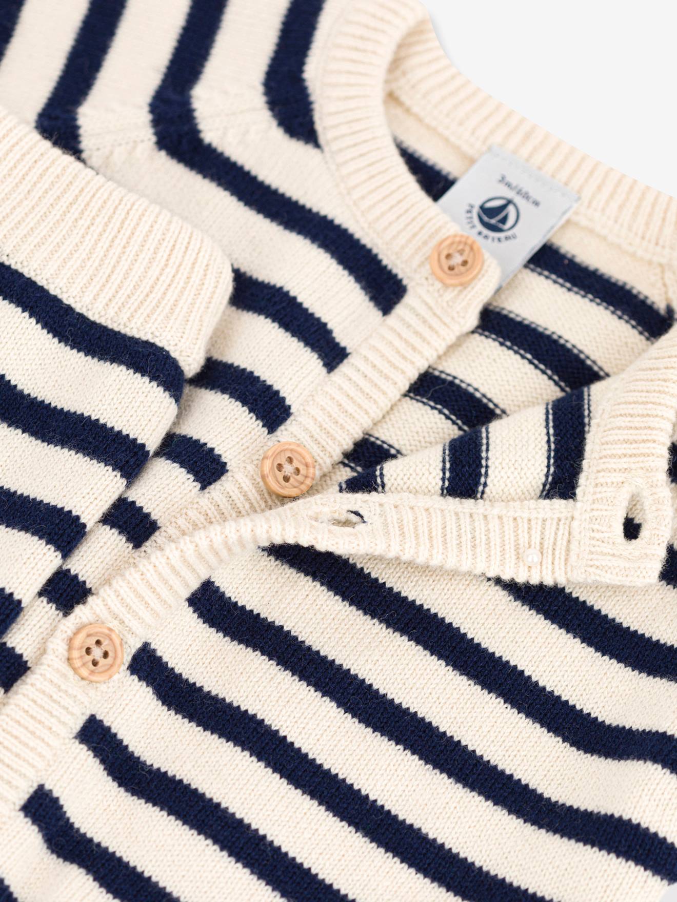 Ensemble 2 pièces bébé en tricot rayé laine et coton PETIT BATEAU blanc imprimé