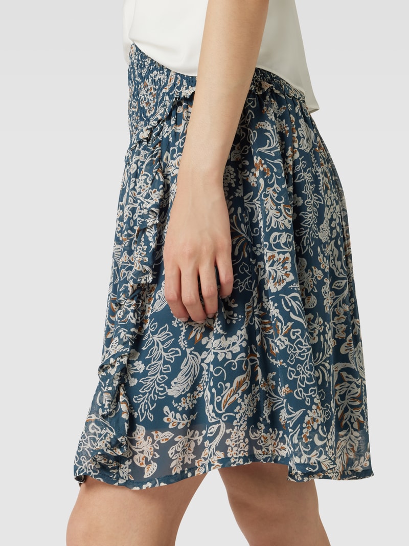 Knielanger Rock aus Viskose mit Allover-Muster Modell 'Monet' in marineblau